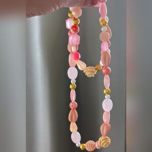 Elegant Pink and Gold Beaded Necklace And Matching Bracelet